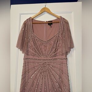 Adrianna Papell Flutter-Sleeve Beaded Gown - Mauve, Pink, Beaded, Maxi Dress